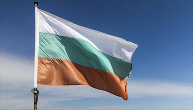 Flags, the national flag of Bulgaria flutters in the wind