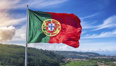 Flags, the national flag of Portugal flutters in the wind