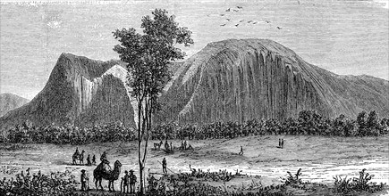 Ayers Rock, Uluru, in the centre of Australia, in 1882, Historical, digital reproduction of an