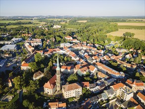 Radeberg town centre with Evangelical Lutheran Church of the Holy Name of God, Radeberg, Saxony,