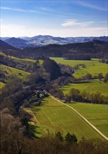 View from the Calvary into the Lower Diemel Valley, Marsberg, Sauerland, North Rhine-Westphalia,