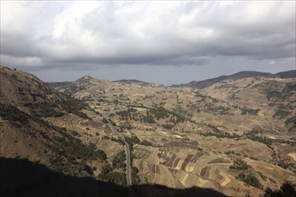 Beautiful landscape in the highlands between Mekele and Lalibela, Ethiopia, Africa