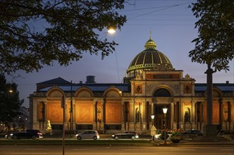 Illuminated Ny Carlsberg Glyptotek or New Carlsberg Glyptotek in the evening, Art Museum of