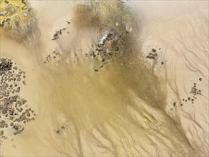 Marshland at low tide. Nature Reserve La Breña y Marismas del Barbate. Aerial view. Drone shot.