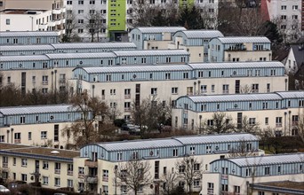 View of high-rise buildings and apartment blocks in the Berlin district of Marzahn-Hellersdorf,