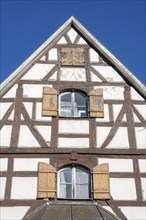 Historic half-timbered house in the centre of Scheer, Danube Valley, Sigmaringen district,