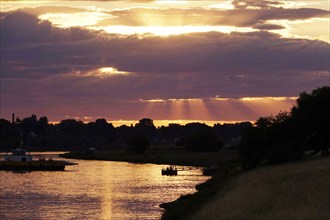 Landscape on the Elbe after a summer thunderstorm, Germany, Europe