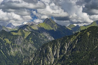 Mountain panorama from Söllereck to Höfats, 2259m, Allgäu Alps, Allgäu, Bavaria, Germany, Europe