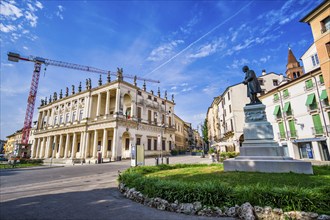 Palazzo Chiericati and Fedele Lampertico monument, Piazza Matteotti, Vicenza, Veneto, Italy, Europe