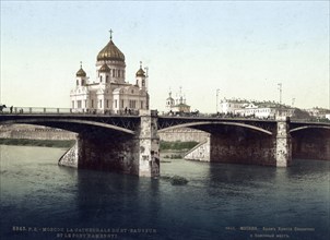 Cathedral of Christ the Saviour and the Kamenny Bridge, Moscow, Russia, 1890, Historical, digitally