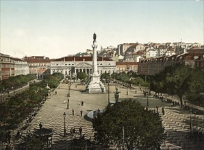 Don Pedro Square, Lisboa, Lisbon, Portugal, 1890, Historical, digitally restored reproduction from