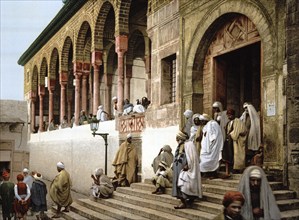 Arabs leaving the mosque, Tunis, Tunisia, c. 1895, Historic, digitally restored reproduction from a