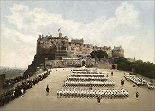 Edinburgh Castle and Esplanade, Scotland, c. 1890, Historic, digitally restored reproduction from a