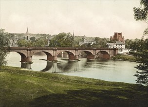 Kelso. Bridge and Kelso Abbey, a former abbey in south-east Scotland, c. 1890, Historic, digitally