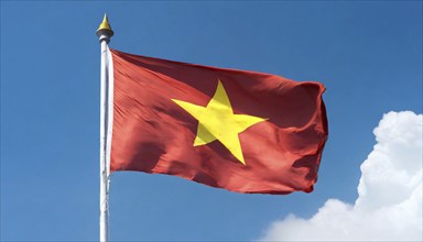 Flags, the national flag of Vietnam flutters in the wind