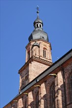 Heidelberg, Germany, June 28th 2024: Tower of most famous church in Heidelberg, Germany, Church of