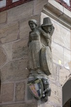 Sculpture at the historic town hall, Schwabach, Middle Franconia, Bavaria, Germany, Europe