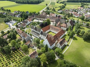 Aerial view of the village of Heiligkreuztal with the cathedral and the former Cistercian nunnery,