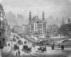 Leicester Square in London, England, in 1880, Historical, digital reproduction of an original from