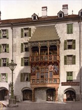 The Golden Roof in Innsbruck, Austria, Historical, digitally restored reproduction from a 19th