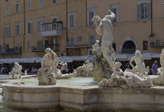 Fountain of Neptune, Fontana del Nettuno, one of the three fountains in Piazza Navona, Rome, Italy,