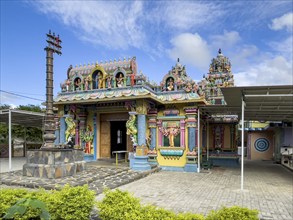 Entrance to prayer hall of Hindu temple Shri Sri Draupadi Amman Kovil Temple, Cap Malheureux,