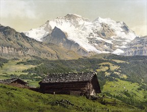 Wengen und Jungfrau, Bernese Oberland, Switzerland, Historic, digitally restored reproduction from