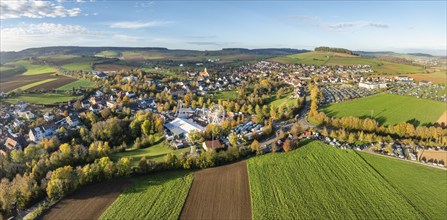 Aerial view, panorama of the town of Tengen, during the 734th Schätzele market, one of the most