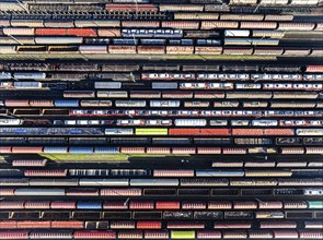 Deutsche Bahn AG marshalling yard. Many goods trains are parked on the tracks with tank wagons, car