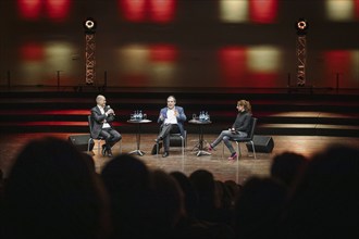 Discussion panel Olaf Scholz (SPD), Federal Chancellor, with author Juli Zeh in Potsdam, 30 January