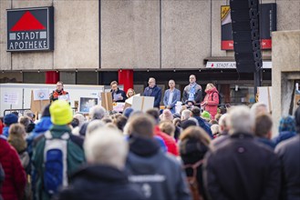 Demonstration participants listen to speakers on an open stage, Against the Right Demo, Nagold,