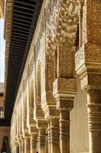 Colonnade, stone columns, arabesque Moorish architecture, Courtyard of the Lions, Nasrid Palaces,