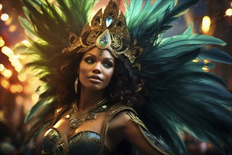 Captivating image capturing the essence of the Rio Carnival, showcasing a dancer adorned in an