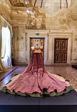 Wedding dress made of silk taffeta in various colours, 1992, exhibition of magnificent evening