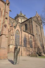 Statue of Bishop Burchard of Worms and St Peter's Cathedral or Worms Cathedral, Worms,