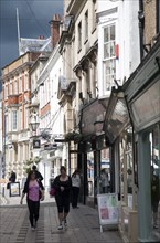 Historic buildings in Little Brittox shopping street, Devizes, Wiltshire, England, United Kingdom,