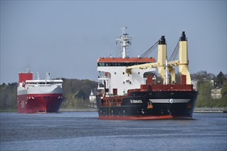 Cargo ship Sea Endurance and car transporter in the NOK, Kiel Canal, Schleswig-Holstein, Germany,