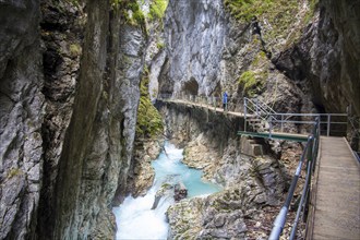 Waterfall trail at the Leutaschklamm gorge in the border forest between Tyrol and Bavaria