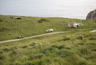 Coastguard cliff rescue near Durdle Door, Dorset, England, United Kingdom, Europe