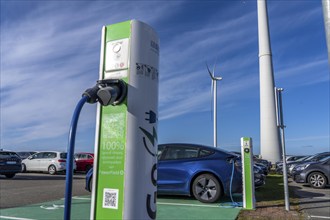 Electric car fast charging station, from the Dutch provider PowerGo, in the ferry harbour of