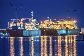 EemsEnergyTerminal, floating LNG terminal in the seaport of Eemshaven, tankers bring liquefied