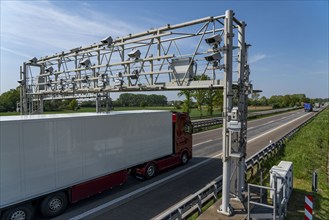 Toll bridge, for collecting motorway tolls, on the A3 motorway near Hamminkeln, Lower Rhine, North