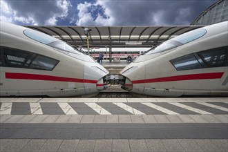 Two Intercity trains ICEs coupled together, Nuremberg main station, Central Franconia Bavaria,