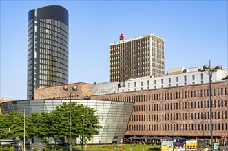 Dortmund, station forecourt, city centre skyline, City and State Library, Germany, Europe