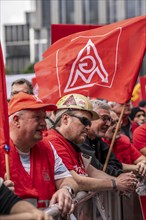 Demonstration by many thousands of steelworkers in front of the ThyssenKrupp headquarters in Essen