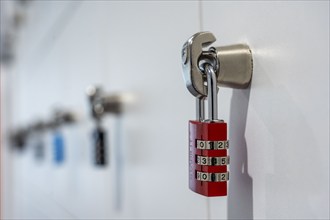 Lockers, in a training centre, lockable compartments with padlocks