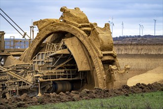 Opencast lignite mine Garzweiler 2, bucket wheel excavator 261 excavating the surface, at the rest