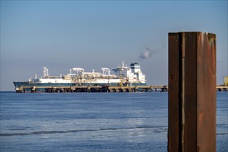 The Höegh Esperanza, an LNG storage and vaporisation vessel, is moored at the LNG terminal near