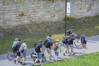 Men's groups out and about on the Dresden Elbe cycle path, Dresden, Saxony, Germany, Europe