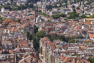 City view of Stuttgart. View of the roofs and facades of Stuttgart-Süd with Liststraße and